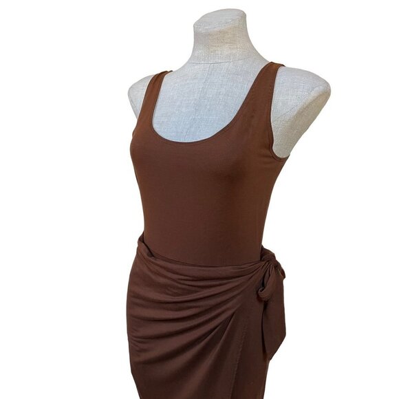 Reformation Kaila Dress in Chestnut Slim Wrap Around Midi Bodycon Dress Large - Picture 4 of 12